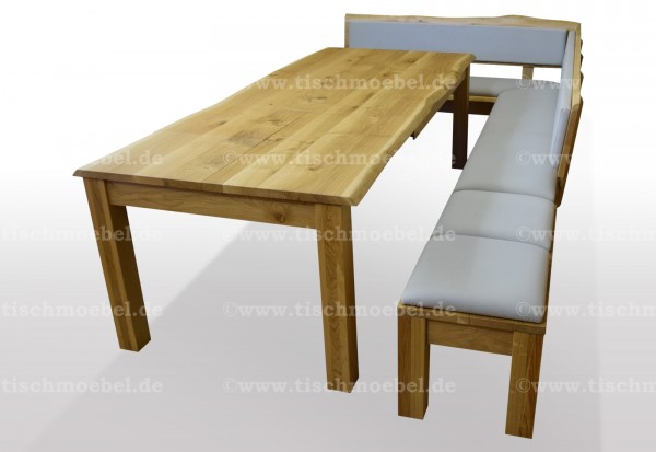 Sitzbank Set mit Lehne und Sitzfläche aus Eiche und Blankstahlkufen, Länge  wählbar