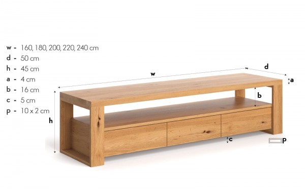 Fernsehnschrank Kernbuche massiv Harmony180x50x45cm - Maße