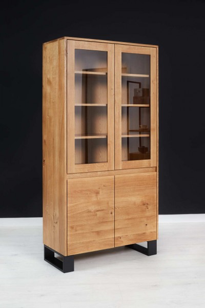 moderne Vitrine 200 x 100 x 45 cm Eiche massiv - Seitenansicht